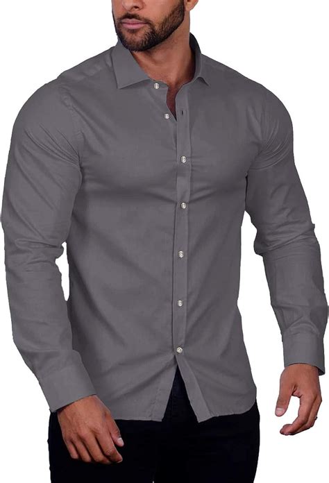 coofandy mens muscle fit dress shirts wrinkle  long sleeve casual