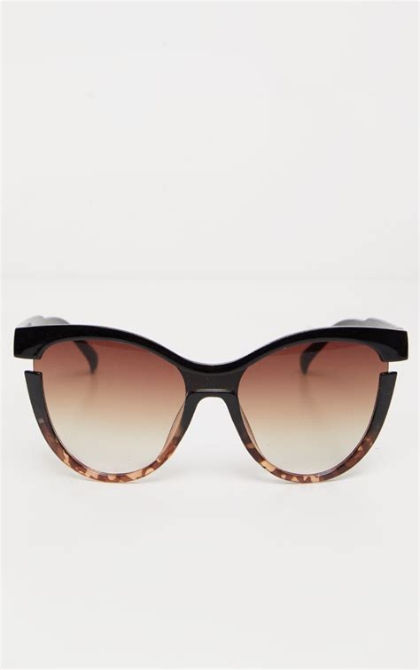 black flat top tortoiseshell bottom sunglasses prettylittlething