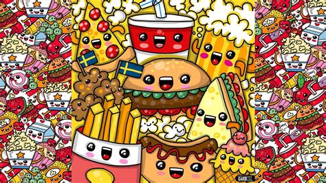 draw party kawaii fast food  garbi kw food wallpaper cute