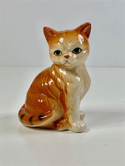 vintage swedish ceramic cat porcelain cat figurine retro brown etsy