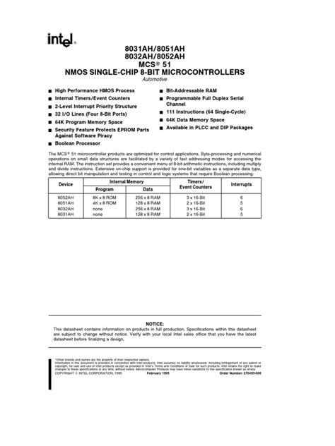 8051 Data Sheet Microcontroller Computer Engineering