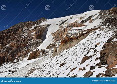 huge yakhar glacier  mount damavand iran stock photo image  lake huge