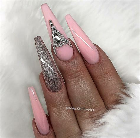 long ballerina nails nails  rhinestones pink  gray nails