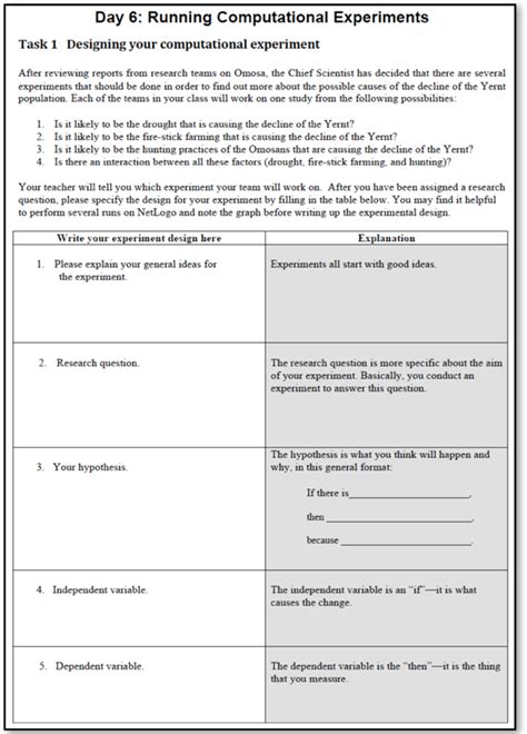 worksheet scaffold  experiment design