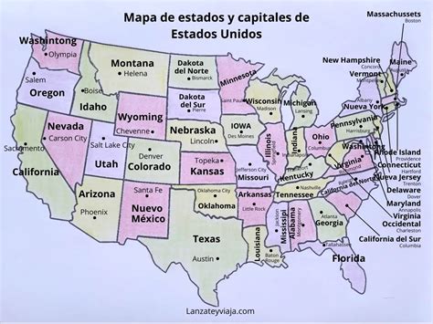 mapa de estados unidos con los estados y sus capitales vector de the