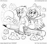 Children School Happy Pencil Clipart Cartoon Flying Visekart Royalty Illustration Vector 2021 sketch template