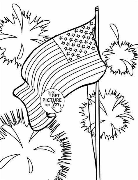 flag  fireworks fourth  july coloring page  kids coloring