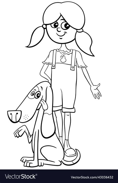 cartoon girl  dog character coloring page vector image