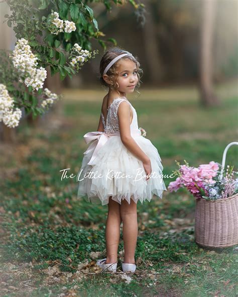 blush pink tulle flower girl dress white lace flower girl dress