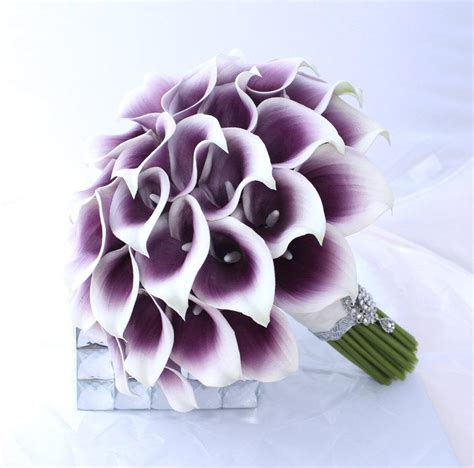 purple wedding bouquet real touch picasso cally lily