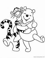 Pooh Tigger Winnie Coloring Hugging Pages Disneyclips sketch template
