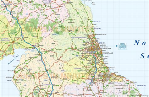 digital vector north england county road  rail map atm scale  shaded relief