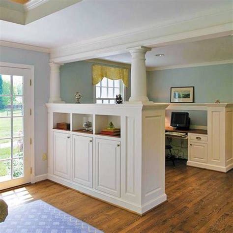 white cabinets  pillars living room divider design great living