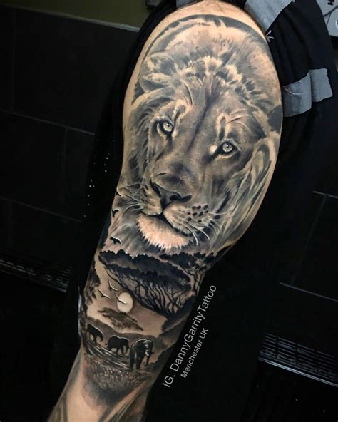 lion and elephant sleeve tattoo lion head tattoos sleeve tattoos