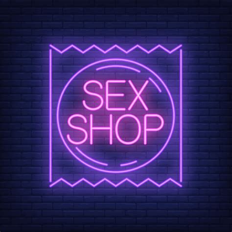 Sex Shop Letrero De Neón Paquete De Condones En La Pared De Ladrillo