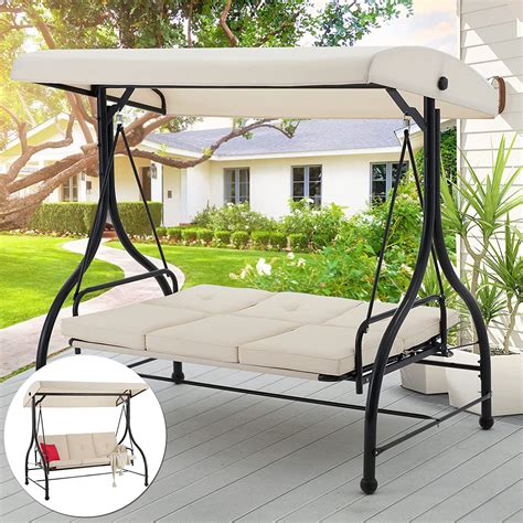 aecojoy  persons outdoor patio swing chair converting swing glider hammock beige walmartcom