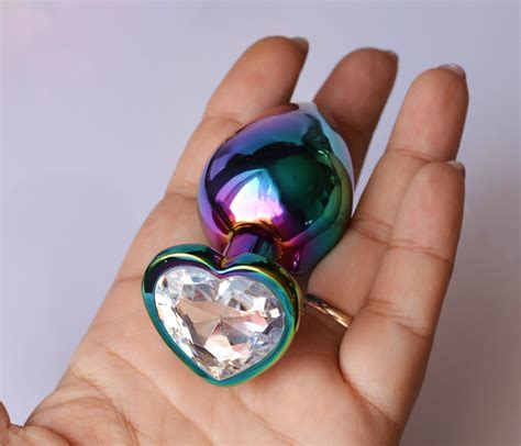 Rainbow Butt Plug Heart Shaped Steel Anal Plug With Pink Etsy