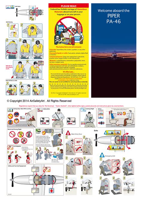 piper pa  safety briefing card air safety art international