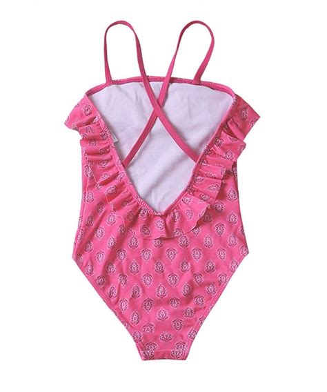 girls pink leaf print one piece swimsuits ruffle bathing suit beachwear