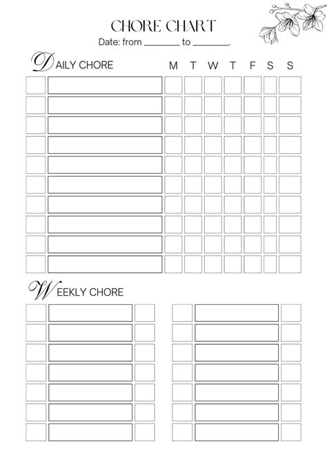 customizable   printable chore charts printable templates
