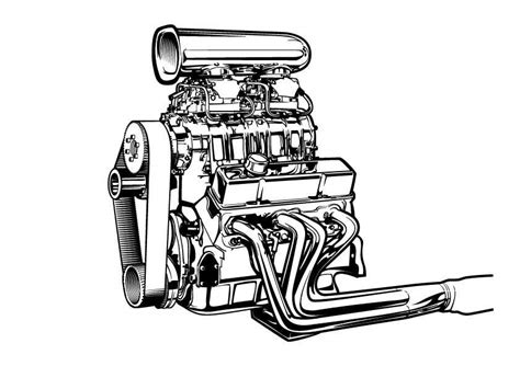 art bw vector drawing   supercharged chevy engine freelancer