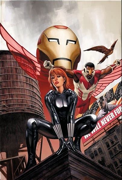 fashion and action black widow falcon and iron man by