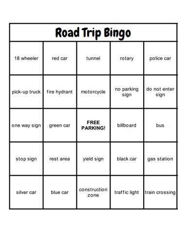 road trip bingo cards   fun road trip ideas  kids