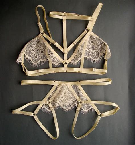 harness lingerie set ivory lingerie sexy lingerie strappy lingerie