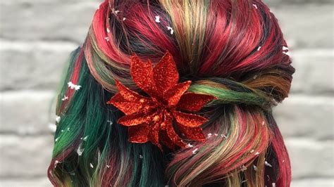 Christmas Hair Color With Red And Green Highlights Is Holiday