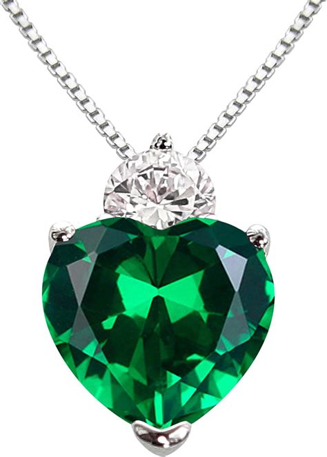 hiqmic  sterling silver ct heart shaped emerald pendant necklace