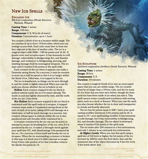spells ice conjurations dnd unleashed  homebrew expansion   edition dungeons