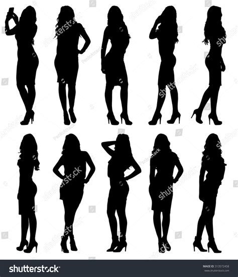 Fashion Woman Model Silhouette Various Poses Stock Vector
