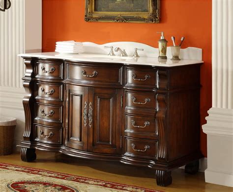 single sink bathroom vanity  drawers medium brown color