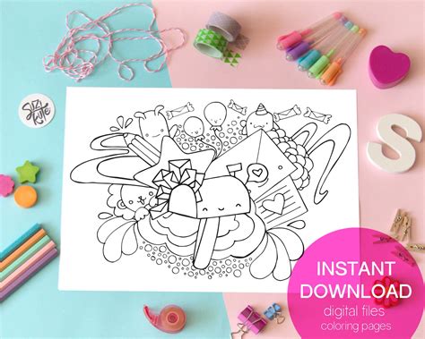 cute printable coloring page cute coloring sheet printable etsy