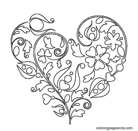heart  flowers coloring page  printable coloring pages