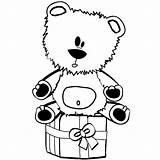 Coloring Teddy Holidays Bear Present Sitting Birthday Pages sketch template
