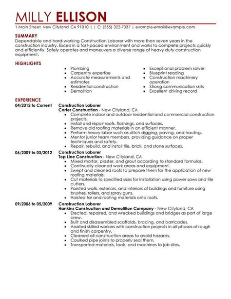 construction labor resume sample resume samples