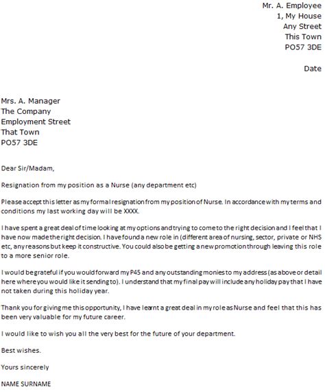 nurse resignation letter  icoverorguk