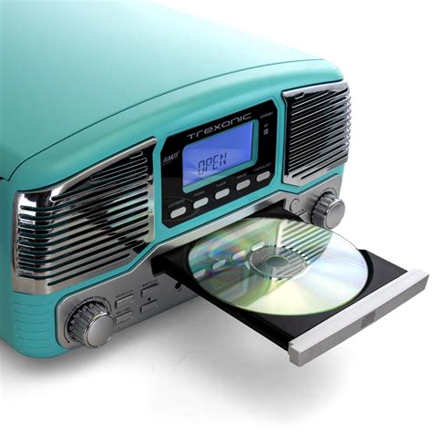 buy trexonic retro record player  bluetooth cd players   speed turntable  turquoise