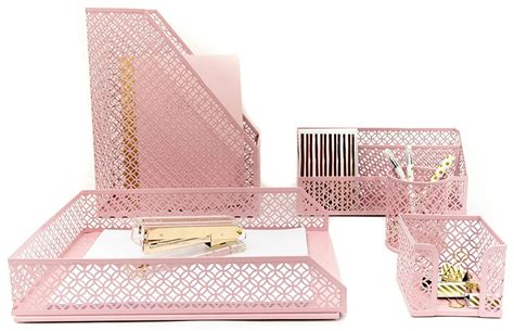 Blu Monaco Office Supplies Pink Desk Accessories For Women 5 Piece