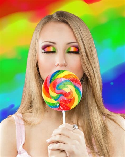 Girl With Lollipop A Colorful Background Stock Image Image Of People