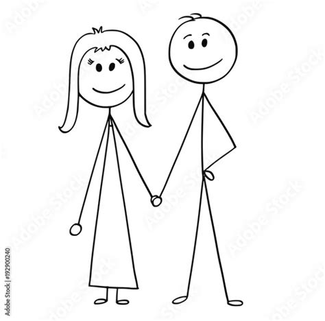 cartoon stick man drawing illustration of happy couple of man and woman