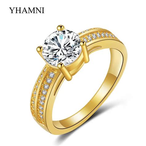 fine jewelry real  yellow gold rings  women  carat cz diamant