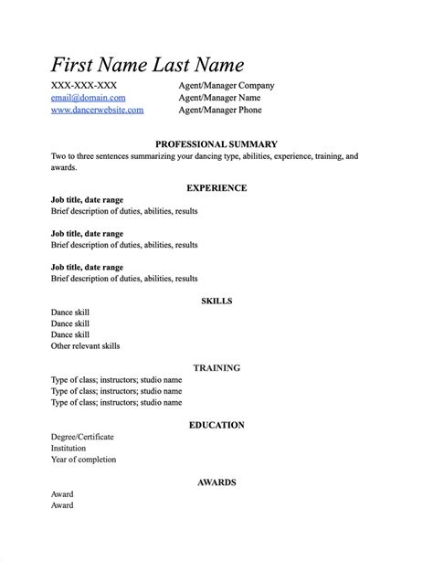 dance resume examples template  advice backstage
