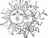 Sun Moon Drawing Hippie Drawings Mandala Tumblr Mexican Tattoo Stars Tattoos Boho Search Etsy Wall Bohemian Designs Stencil Luna Hipster sketch template