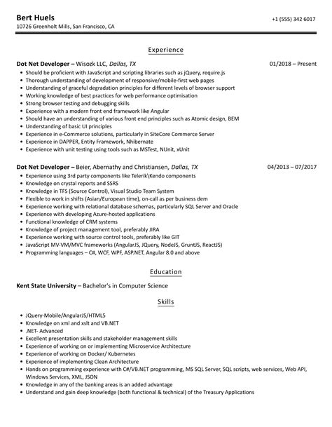 dot net developer resume samples velvet jobs