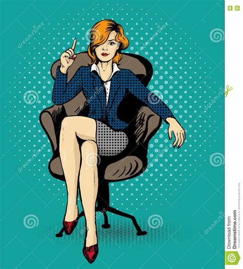 successful business woman sit in chair vector illustration in comic pop