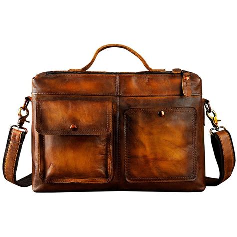 Mens Original Leather Design Business Briefcase Laptop Bag Professional