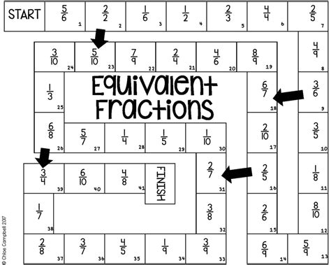 printable fraction board games  equivalent fractions