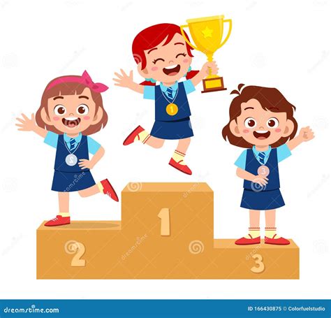 happy cute kid boy win  podium stock vector illustration  clipart